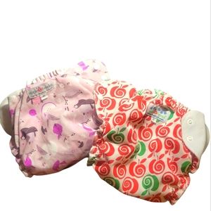 Two Apple Cheeks Cloth Diaper Covers w/ two G Liners, Size 2